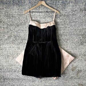 Azazie Atelier Dress Womens 12 Black Blush Pink Joanna Bow Mini Velvet Cocktail